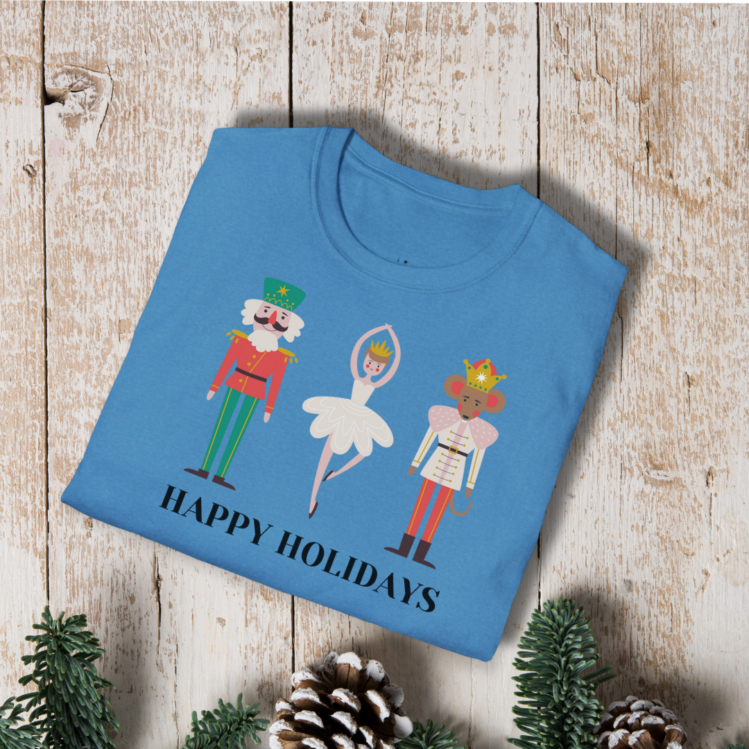 Holiday Nutcracker Ballet T-Shirt — 'Happy Holidays' Classic Dance Tee