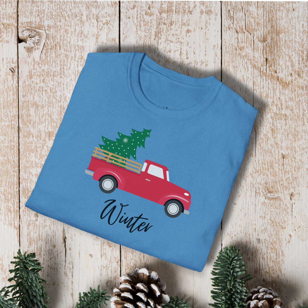 T-Shirt — Red Truck with Christmas Tree | 'Winter' Holiday Graphic Tee