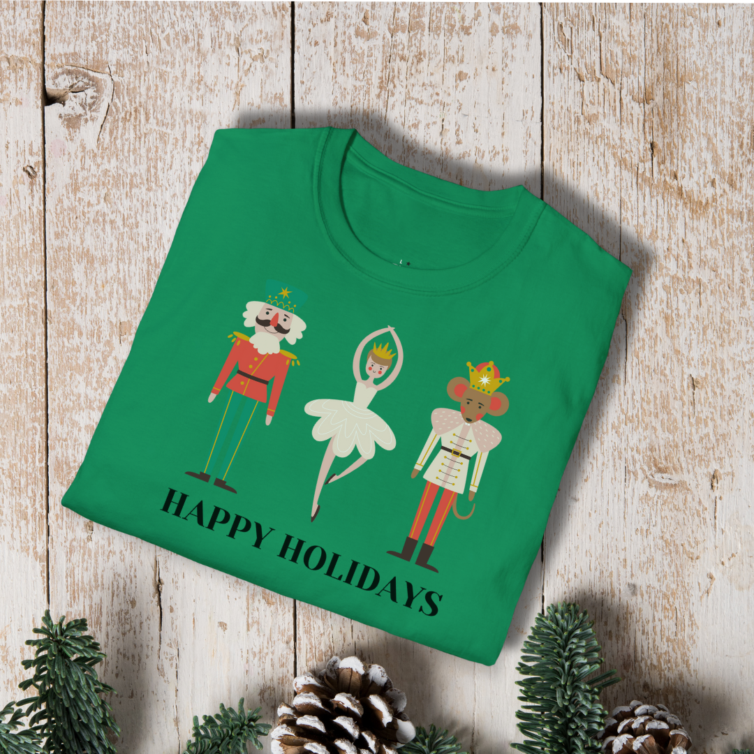 Holiday Nutcracker Ballet T-Shirt — 'Happy Holidays' Classic Dance Tee