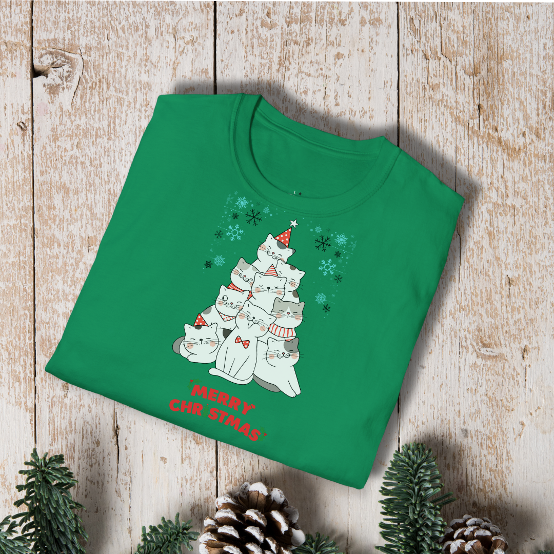 Christmas Cat Tree T-Shirt — Merry Christmas Cute Cat Holiday Tee