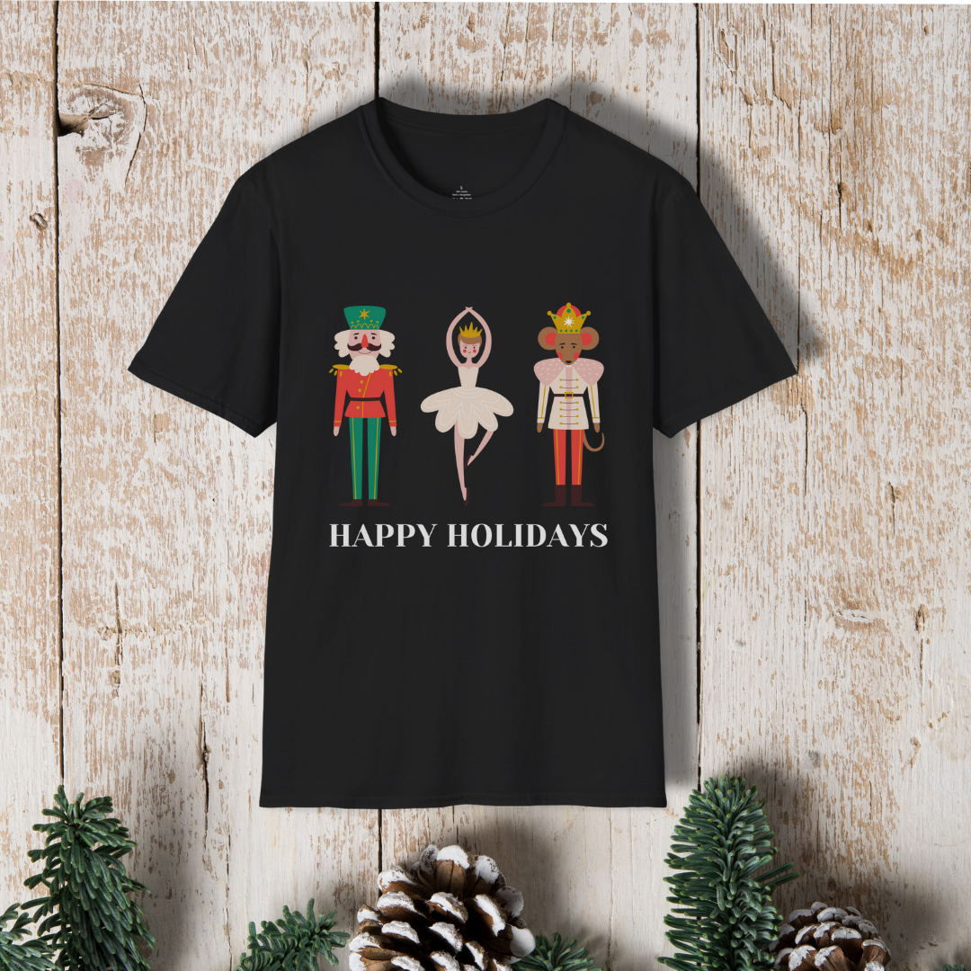 Holiday Nutcracker Ballet T-Shirt — 'Happy Holidays' Classic Dance Tee