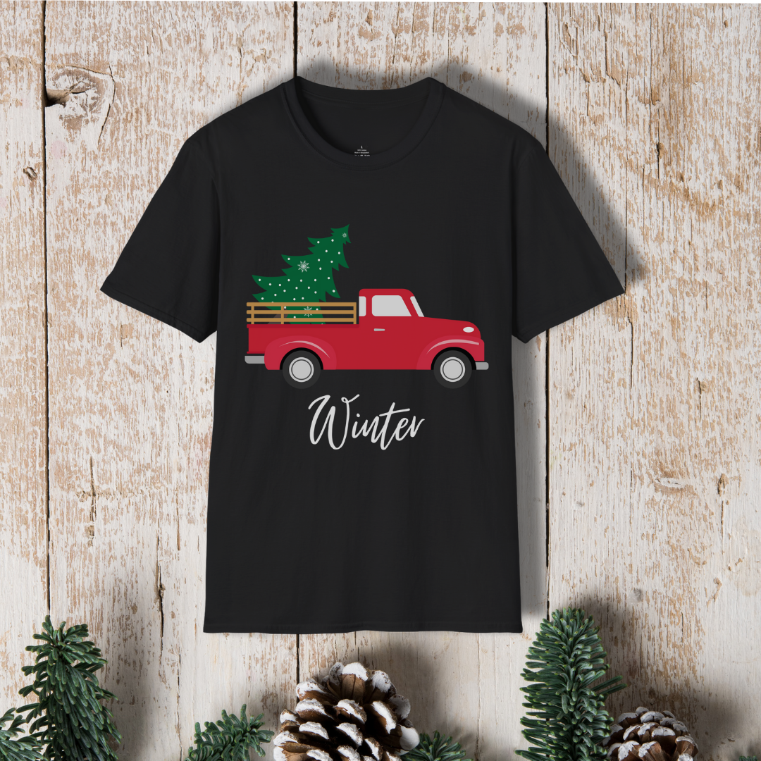 T-Shirt — Red Truck with Christmas Tree | 'Winter' Holiday Graphic Tee