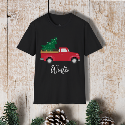 T-Shirt — Red Truck with Christmas Tree | 'Winter' Holiday Graphic Tee
