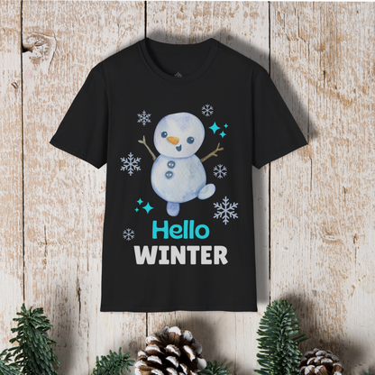 Hello Winter T-Shirt — Cute Snowman Holiday Tee
