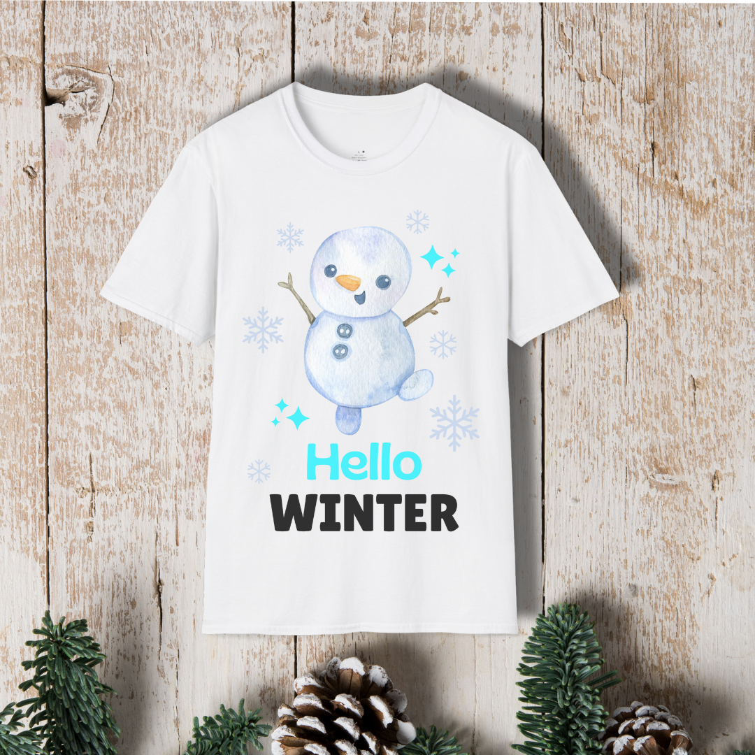 Hello Winter T-Shirt — Cute Snowman Holiday Tee
