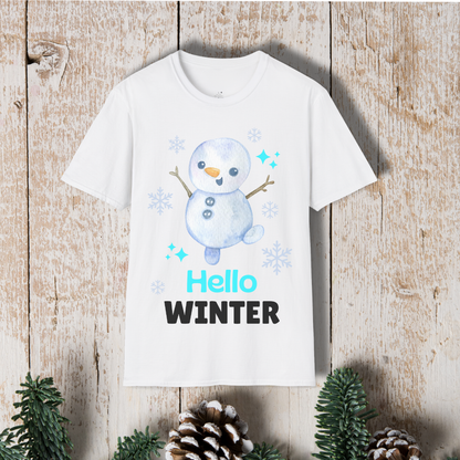 Hello Winter T-Shirt — Cute Snowman Holiday Tee