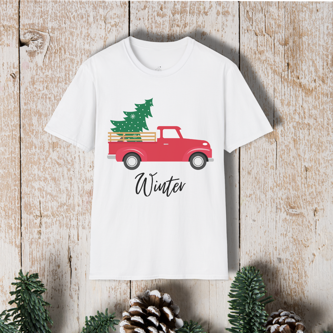 T-Shirt — Red Truck with Christmas Tree | 'Winter' Holiday Graphic Tee