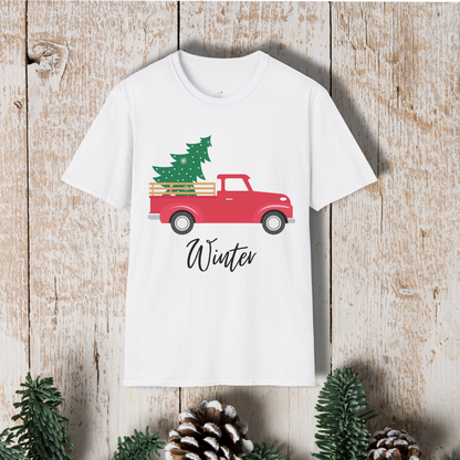 T-Shirt — Red Truck with Christmas Tree | 'Winter' Holiday Graphic Tee