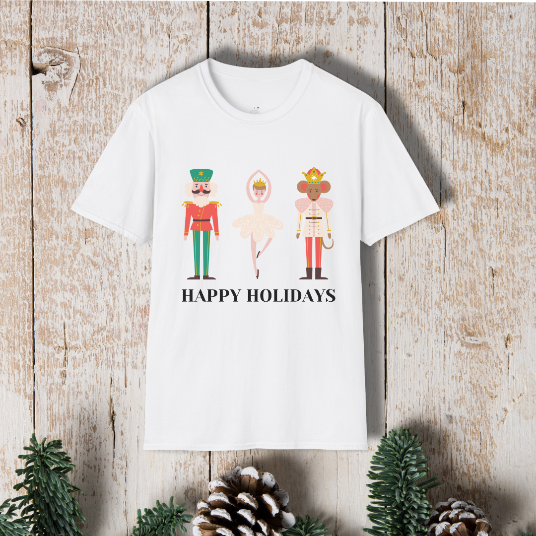 Holiday Nutcracker Ballet T-Shirt — 'Happy Holidays' Classic Dance Tee