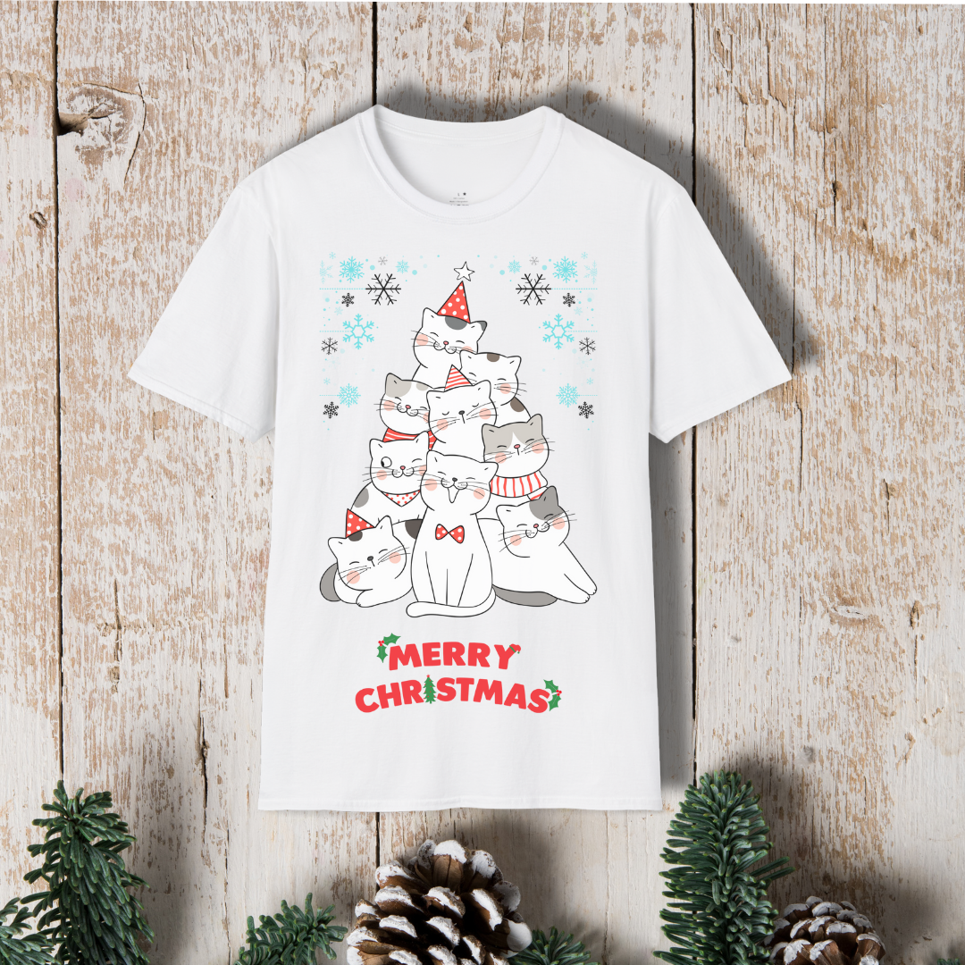Christmas Cat Tree T-Shirt — Merry Christmas Cute Cat Holiday Tee