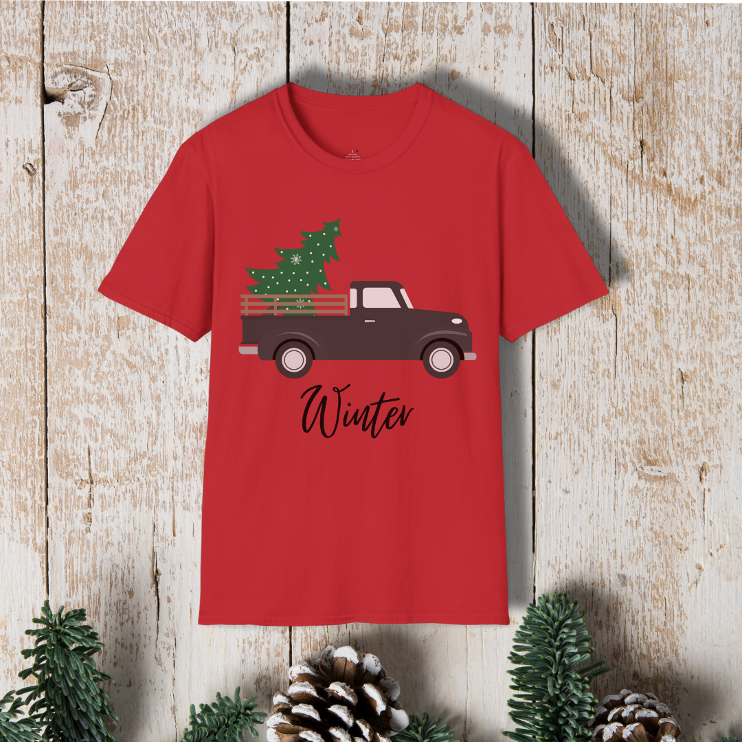 T-Shirt — Red Truck with Christmas Tree | 'Winter' Holiday Graphic Tee