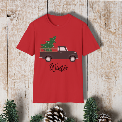 T-Shirt — Red Truck with Christmas Tree | 'Winter' Holiday Graphic Tee