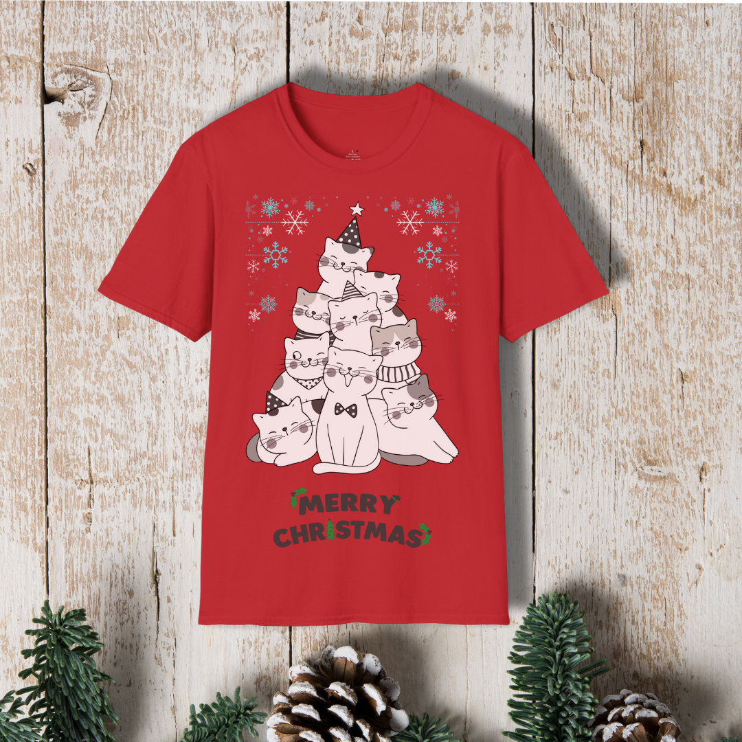 Christmas Cat Tree T-Shirt — Merry Christmas Cute Cat Holiday Tee