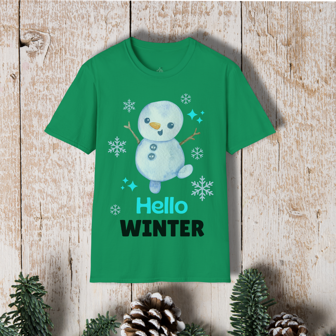Hello Winter T-Shirt — Cute Snowman Holiday Tee