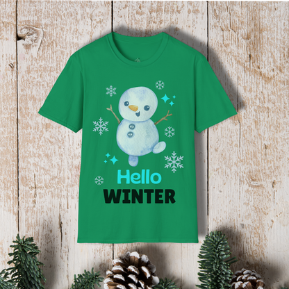 Hello Winter T-Shirt — Cute Snowman Holiday Tee