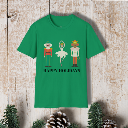 Holiday Nutcracker Ballet T-Shirt — 'Happy Holidays' Classic Dance Tee