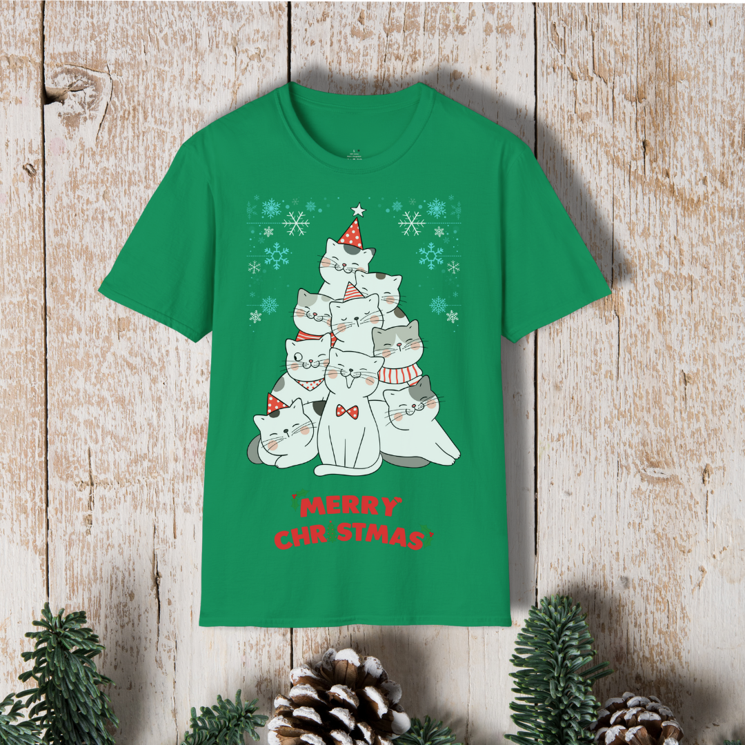 Christmas Cat Tree T-Shirt — Merry Christmas Cute Cat Holiday Tee