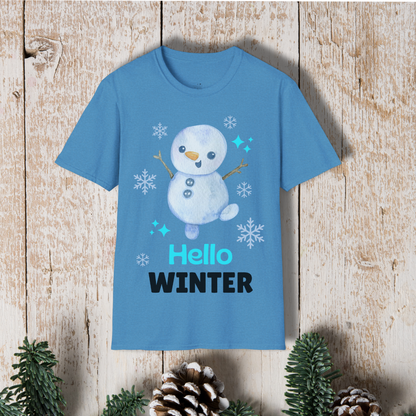 Hello Winter T-Shirt — Cute Snowman Holiday Tee