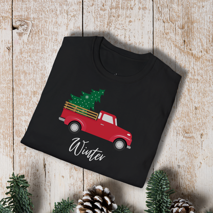 T-Shirt — Red Truck with Christmas Tree | 'Winter' Holiday Graphic Tee