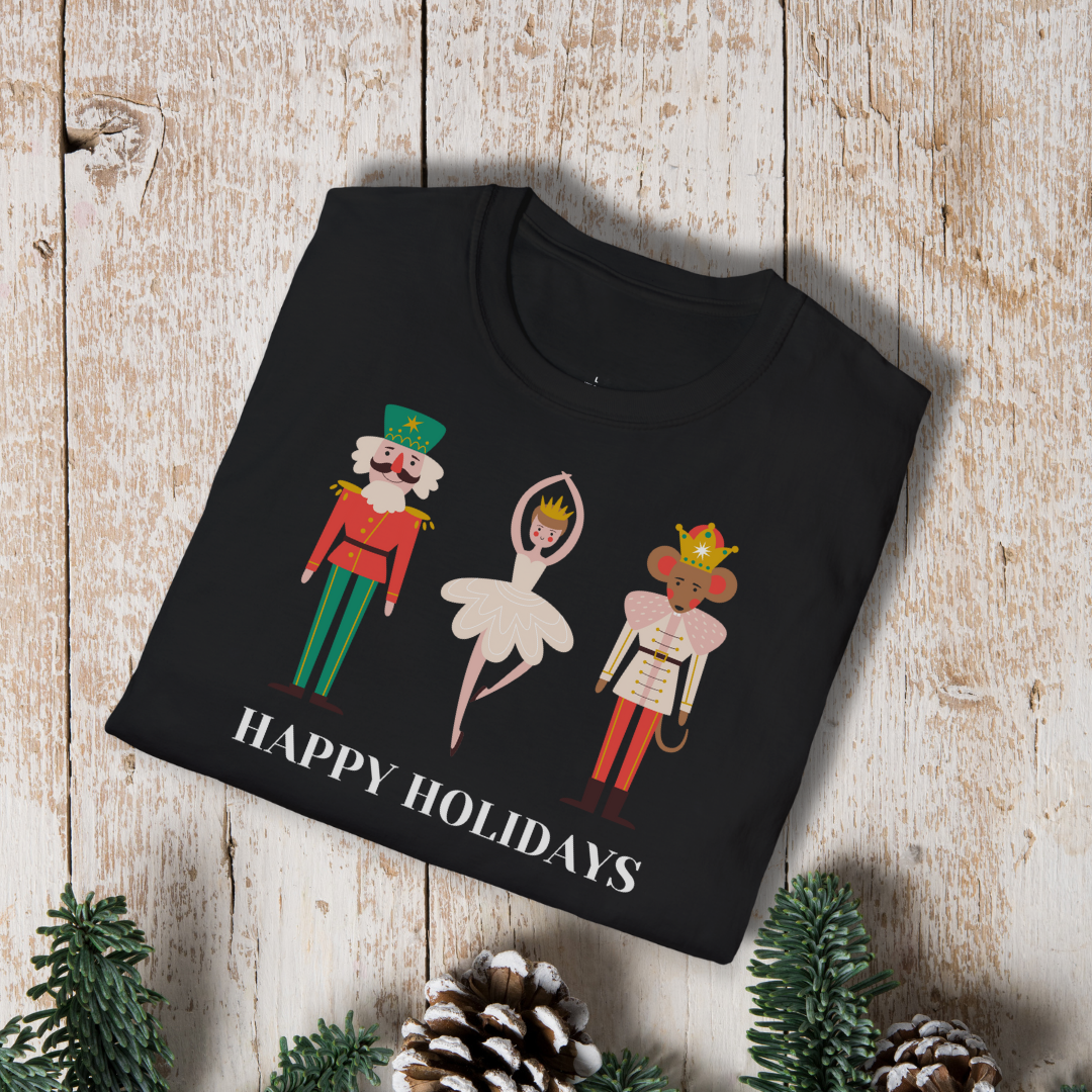 Holiday Nutcracker Ballet T-Shirt — 'Happy Holidays' Classic Dance Tee