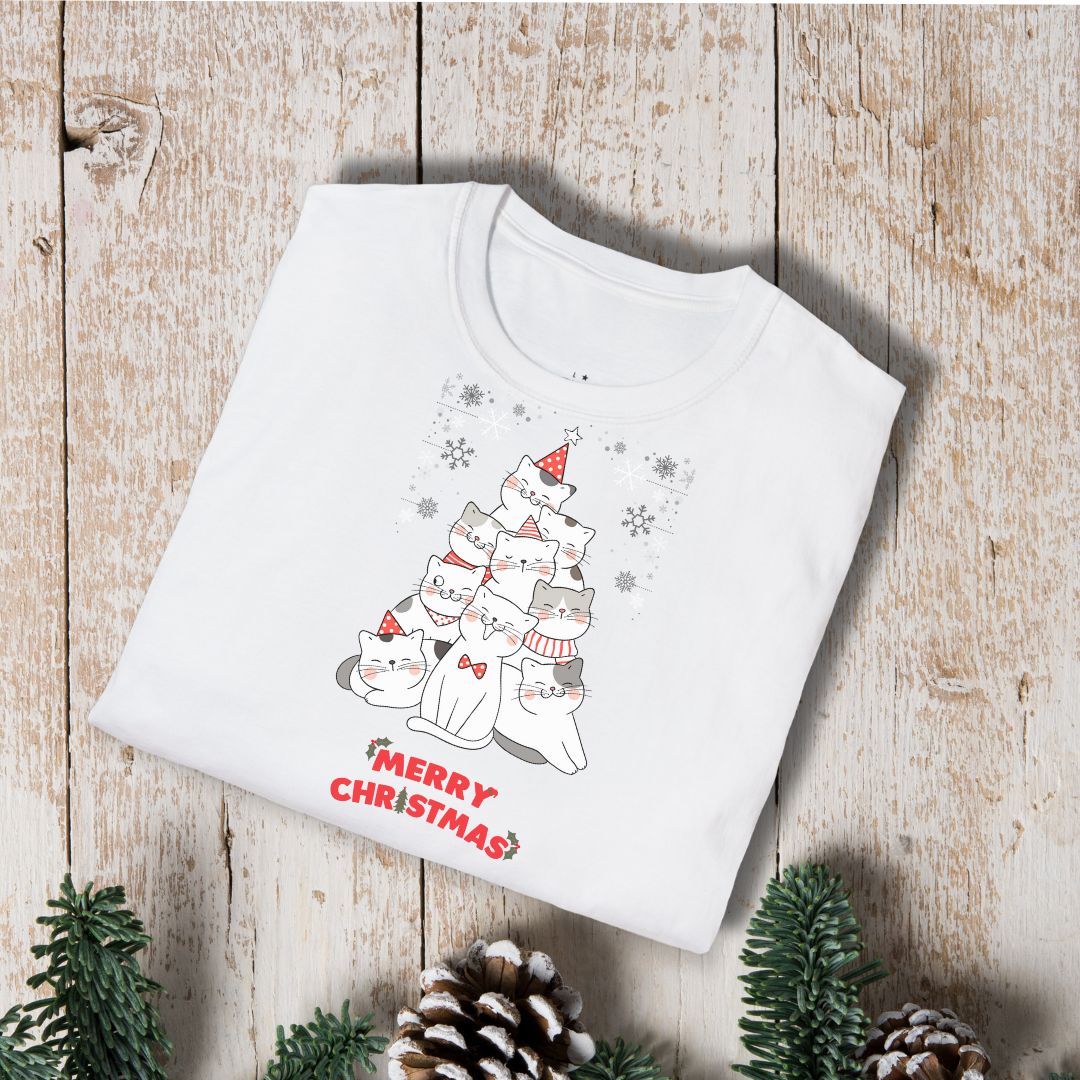 Christmas Cat Tree T-Shirt — Merry Christmas Cute Cat Holiday Tee