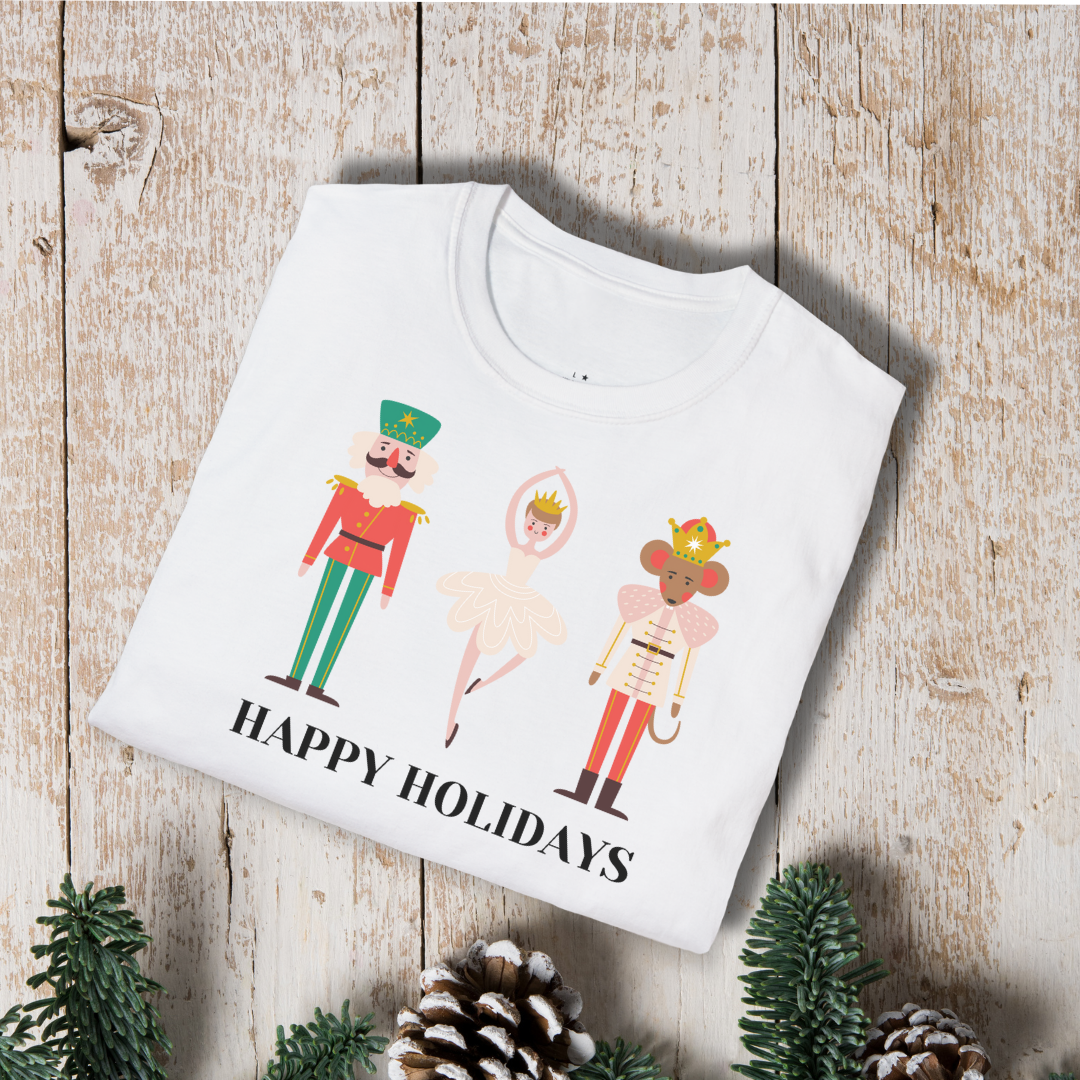 Holiday Nutcracker Ballet T-Shirt — 'Happy Holidays' Classic Dance Tee