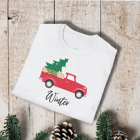 T-Shirt — Red Truck with Christmas Tree | 'Winter' Holiday Graphic Tee