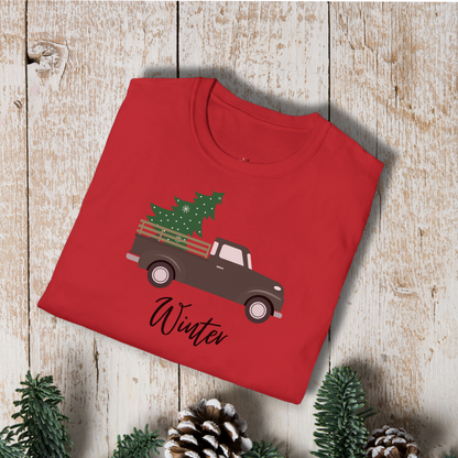 T-Shirt — Red Truck with Christmas Tree | 'Winter' Holiday Graphic Tee