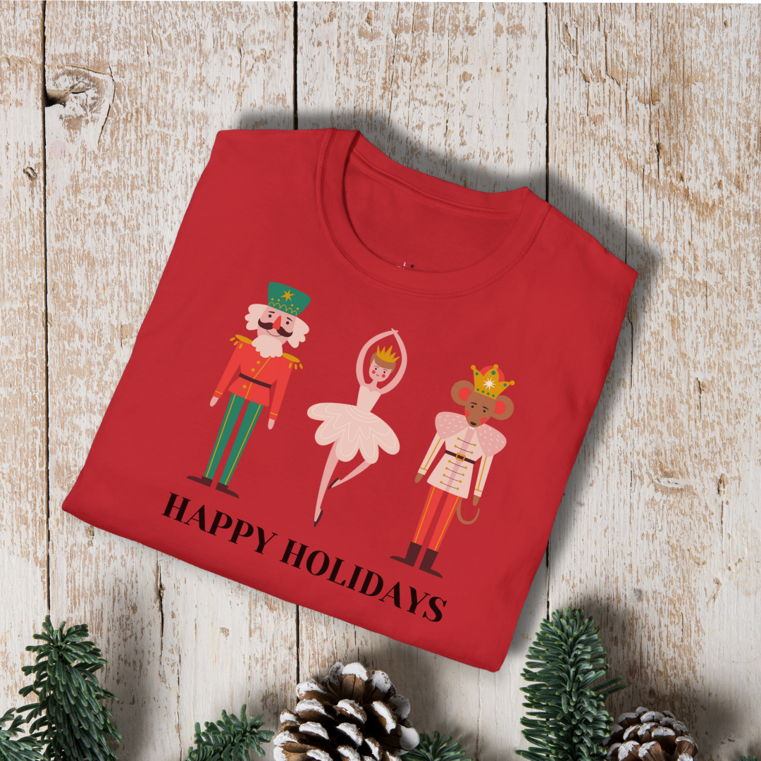 Holiday Nutcracker Ballet T-Shirt — 'Happy Holidays' Classic Dance Tee
