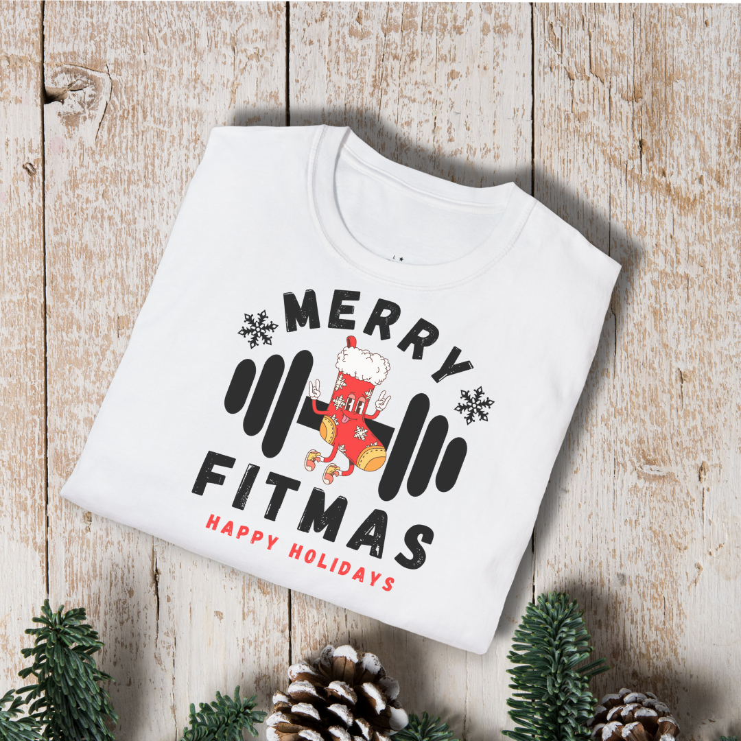 Merry Fitmas T-Shirt — Holiday Fitness Gym Shirt (Happy Holidays)