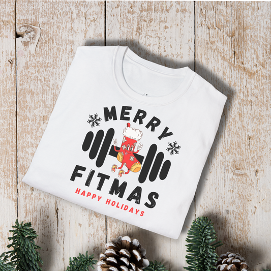 Merry Fitmas T-Shirt — Holiday Fitness Gym Shirt (Happy Holidays)